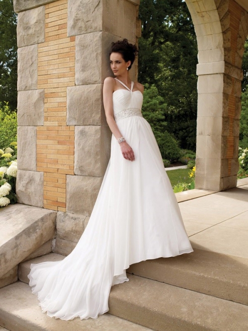 Irresistible Floor Length A-Line Strap Low Back Sweep Train With Sequins Belt Wedding Dresses WDresses00708