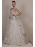 Lace Ball Gown Ruffled One-Shoulder Asymmetrical Neckline Boned Bodice Wedding Dress