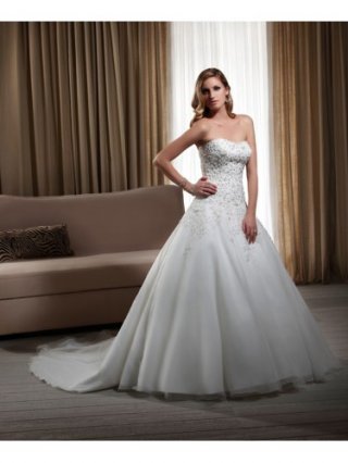 Lace Strapless Neckline Beaded Bodice Ball Gown Wedding Dress