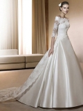 Latest Floor Length A-Line Semi-Sleeves Sweep Train With Lace Wedding Dresses WDresses00923
