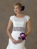 Latest Floor Length A-Line Short Sleeves Sweep Train With Embroidery,Purple Sash,Button Wedding Dresses WDresses01021
