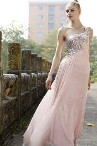 Silver and Pink One Shoulder Elegant Pageant Gown
