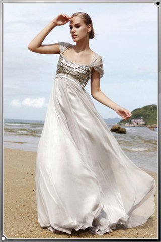 Short Sleeve Silver Modest Evening Dress