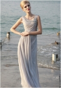 Grey-Beige Wrapped Evening Gown