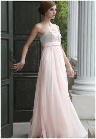 Pink and Gray Strapless Bridesmaid Gown