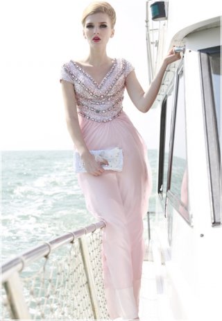 Short Sleeved Modest Evening Gown