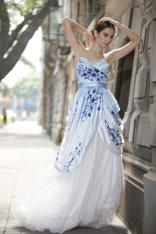 Belle in Blue Strapless Two-Layer Cheap Ball Gown