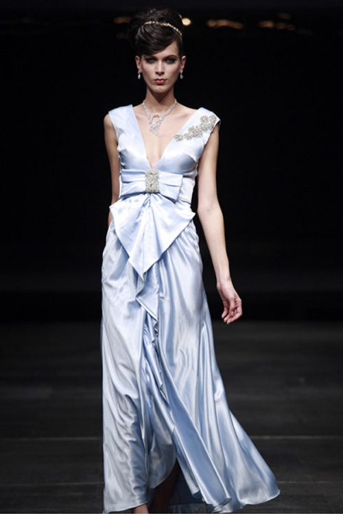 Low-Cut Runway Couture Evening Gown