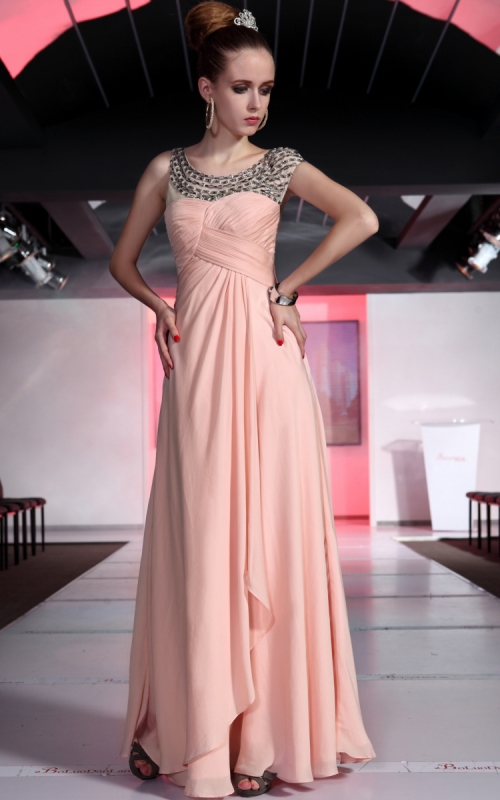 Light Peach Sweetheart Neckline Beaded Modest Coverage Dress