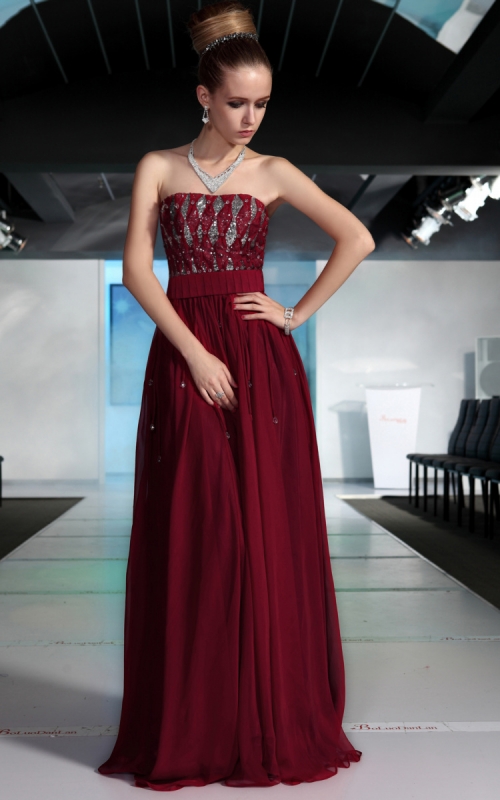 Dark Ruby Red with Silver Accents Bridesmaid Dress