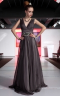 Dark Gray V-neck Empire Waist Prom Dress