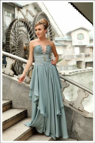 Sage U-Front Strapless Gown