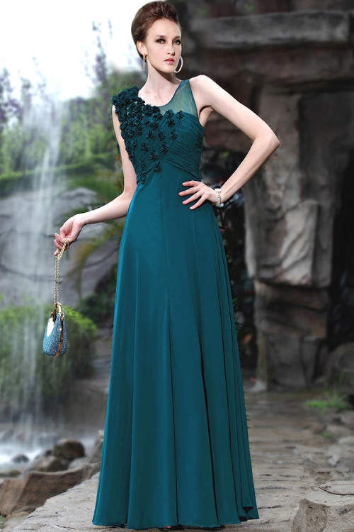 Turquoise Blossom Evening Gown