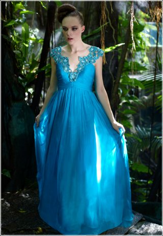 Flowering Cap Sleeve Evening Gown Clearance