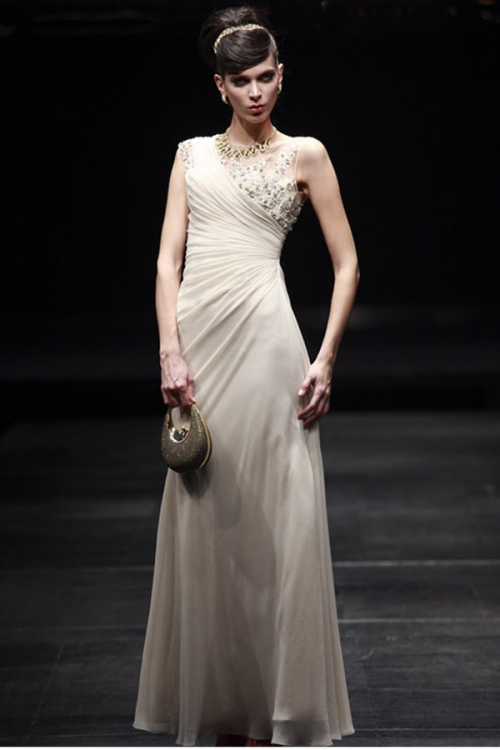 Beige One-Shoulder Lace Cocktail Dress