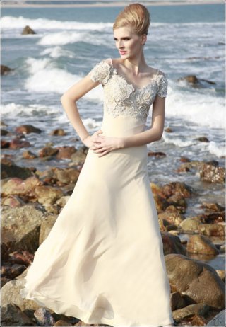 Beaded Classic Beige Dress