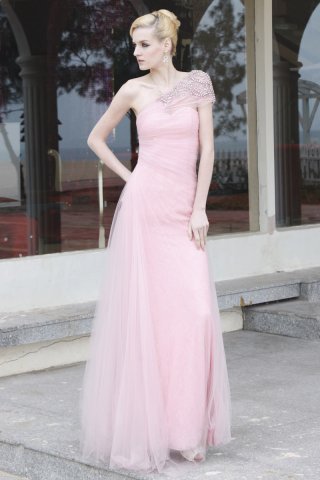 One Shoulder Baby Pink Bridesmaid Dress