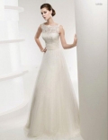 A-Line Bateau Court train Lace and Tulle Bridal Gown