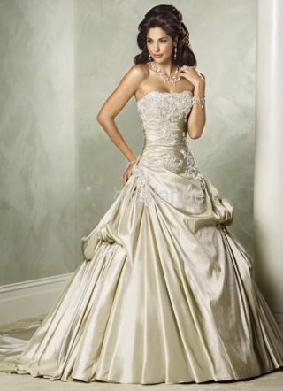 Ball Gown Strapless Court Train Satin Wedding Dress