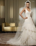 A-Line Chapel Train Satin & Organza V-Neck Wedding Dress