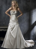 A-Line Strapless Court Train Satin Bridal Gown