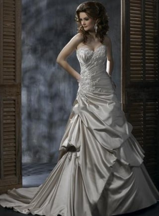 A-Line sweetheart Court Train Satin Bridal Gown