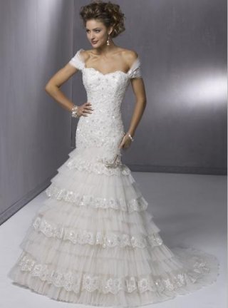 Mermaid Off the Shoulder Sweep Train Satin & Organza Mermaid Wedding Dress