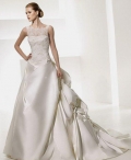 Princess Bateau Chapel Train Satin & Lace Bridal Gown