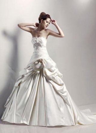 Princess Strapless Chapel Train Satin Bridal Gown