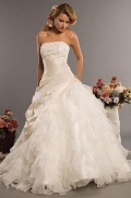 Princess Strapless Court Train Satin & Organza Bridal Gown