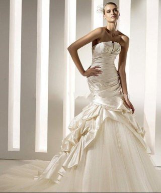 Strapless Chapel Train Satin & Tulle Mermaid Wedding Dress
