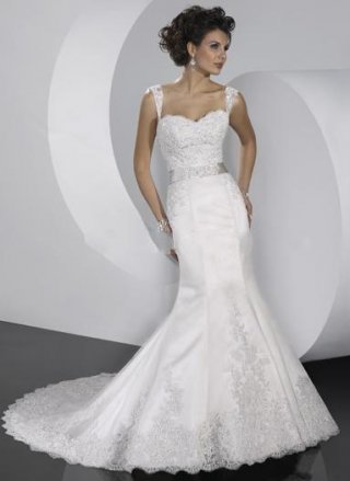 Straps Court Train Satin & Organza Mermaid Wedding Dress