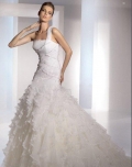 Trumpet One Shoulder Chapel Train Satin & Organza Bridal Gown