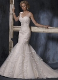 V-Neck Court Train Satin & Organza Mermaid Wedding Dress