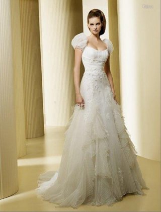 A-Line Other Necklines Court Train Satin & Organza Bridal Gown