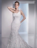 One Shoulder Chapel Train Satin & Organza Mermaid Wedding Dress