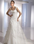 A-Line One Shoulder Court Train Satin & Organza Bridal Gown