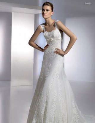 A-Line Square Chapel Train Satin & Organza Bridal Gown
