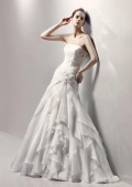A-Line Strapless Chapel Train Satin & Organza Bridal Gown