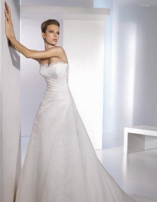 A-Line Strapless Chapel Train Satin Bridal Gown