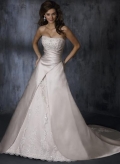 A-Line Strapless Court Train Satin & Organza Bridal Gown