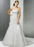 A-Line Strapless Court Train Satin & Organza Bridal Gown