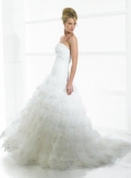 A-Line Strapless Court Train Satin & Organza Couture Wedding Dress