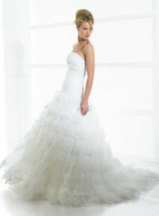 A-Line Strapless Court Train Satin & Organza Couture Wedding Dress