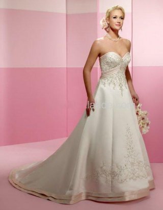 A-Line Sweetheart Chapel Train Satin Bridal Gown