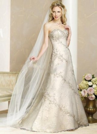 A-Line Sweetheart Court Train Satin & Organza Bridal Gown