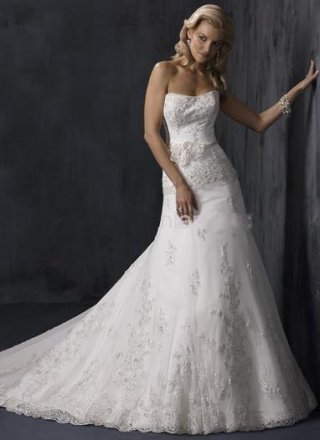 A-Line Sweetheart Court Train Satin & Organza Bridal Gown