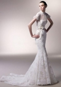 High Neck Chapel Train Satin & Lace Mermaid Bridal Wedding Dress