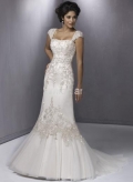 Mermaid Queen Anne Court Train Satin & Organza Bridal Wedding Dress
