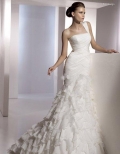 One Shoulder Chapel Train Satin & Organza Mermaid Bridal Wedding Dress